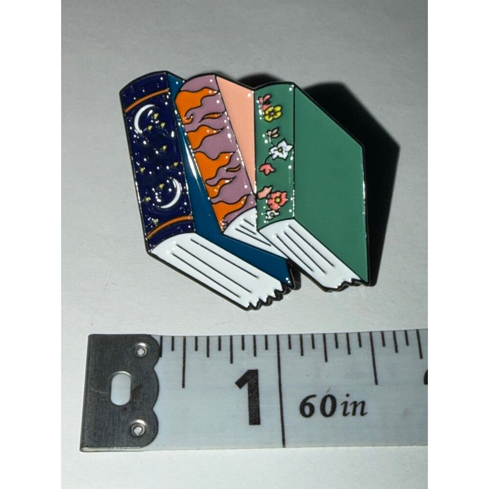 Celestial Moon Fire and Flower Books Library Pin Brooch